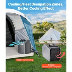 VEVOR Portable Air Conditioner, 5000 BTU 3-Speed Air Conditioning Unit with 24H Timer, Air Portable AC Adjustable from 16-32℃, Compatible with AC/DC for Outdoor Tent Camping, RVs or Home Use, Grey