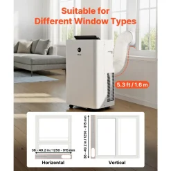 VEVOR Portable Air Conditioner and Heater Combo, 14000 BTU (9800 BTU SACC) 5-in-1 Standing Cooling Ac Unit, LED Touch Panel & Remote Control, 24h Timer, Dehumidifier/Fan/Sleep Mode for Room Indoor