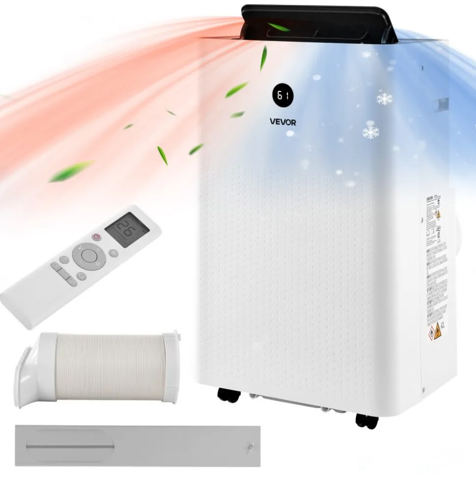 VEVOR Portable Air Conditioner and Heater Combo, 14000 BTU (9800 BTU SACC) 5-in-1 Standing Cooling Ac Unit, LED Touch Panel & Remote Control, 24h Timer, Dehumidifier/Fan/Sleep Mode for Room Indoor