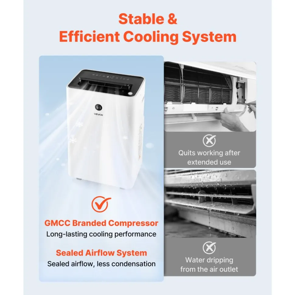 VEVOR Portable Air Conditioner and Heater Combo, 14000 BTU (9800 BTU SACC) 5-in-1 Standing Cooling Ac Unit, LED Touch Panel & Remote Control, 24h Timer, Dehumidifier/Fan/Sleep Mode for Room Indoor