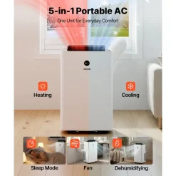 VEVOR Portable Air Conditioner and Heater Combo, 14000 BTU (9800 BTU SACC) 5-in-1 Standing Cooling Ac Unit, LED Touch Panel & Remote Control, 24h Timer, Dehumidifier/Fan/Sleep Mode for Room Indoor