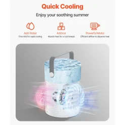 VEVOR Portable Air Conditioner, 4-in-1 Evaporative Air Cooler, 3-Speed Mini Air Conditioner with Smart Timer, 600ml Water Tank, 7-Color Light, Personal Mini Desk AC Fan for Bedroom Office Room
