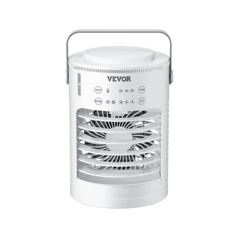 VEVOR Portable Air Conditioner, 4-in-1 Evaporative Air Cooler, 3-Speed Mini Air Conditioner with Smart Timer, 600ml Water Tank, 7-Color Light, Personal Mini Desk AC Fan for Bedroom Office Room