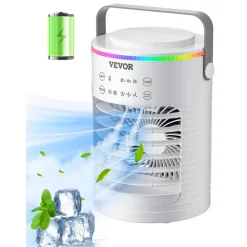 VEVOR Portable Air Conditioner, 4-in-1 Evaporative Air Cooler, 3-Speed Mini Air Conditioner with Smart Timer, 600ml Water Tank, 7-Color Light, Personal Mini Desk AC Fan for Bedroom Office Room