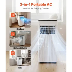 VEVOR Portable Air Conditioner, 10000 BTU ASHRAE (6000 BTU SACC) 3-in-1 Standing Cooling Ac Unit, with LED Touch Panel & Remote Control, 24h Timer, Cooling, Dehumidifier, Fan for Room Indoor, White
