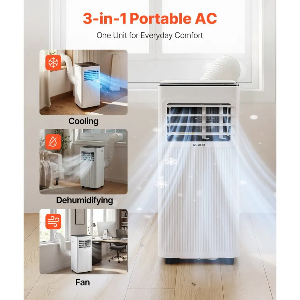 VEVOR Portable Air Conditioner, 10000 BTU ASHRAE (6000 BTU SACC) 3-in-1 Standing Cooling Ac Unit, with LED Touch Panel & Remote Control, 24h Timer, Cooling, Dehumidifier, Fan for Room Indoor, White