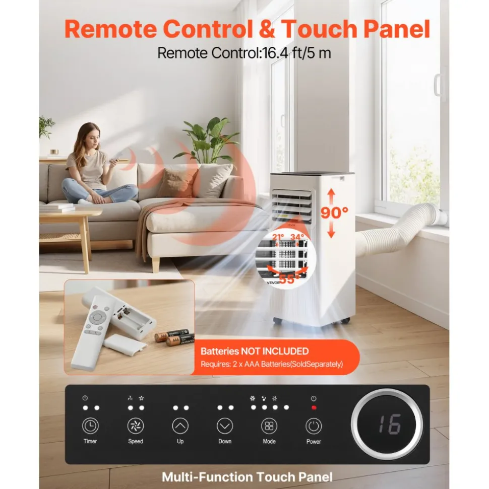 VEVOR Portable Air Conditioner, 10000 BTU ASHRAE (6000 BTU SACC) 3-in-1 Standing Cooling Ac Unit, with LED Touch Panel & Remote Control, 24h Timer, Cooling, Dehumidifier, Fan for Room Indoor, White