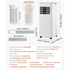 VEVOR Portable Air Conditioner, 10000 BTU ASHRAE (6000 BTU SACC) 3-in-1 Standing Cooling Ac Unit, with LED Touch Panel & Remote Control, 24h Timer, Cooling, Dehumidifier, Fan for Room Indoor, White