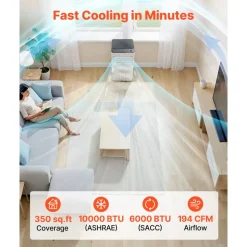 VEVOR Portable Air Conditioner, 10000 BTU ASHRAE (6000 BTU SACC) 3-in-1 Standing Cooling Ac Unit, with LED Touch Panel & Remote Control, 24h Timer, Cooling, Dehumidifier, Fan for Room Indoor, White