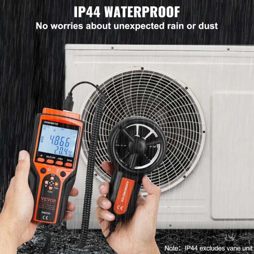 VEVOR Portable Anemometer Split Design, Temp Range 14℉-140℉, LED Screen Digital Air Speed & Temperature Meter, Wind Chill & Velocity Measurement, Ideal for Sailing, Surfing, Flying, HVAC