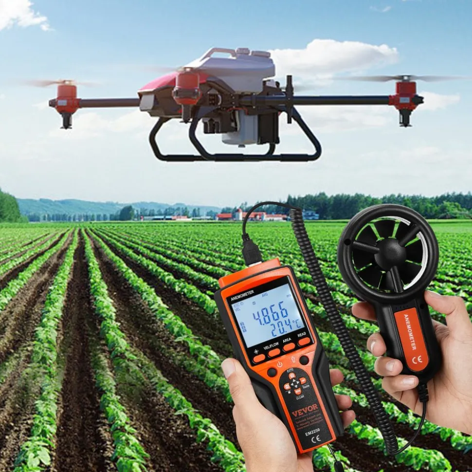 VEVOR Portable Anemometer Split Design, Temp Range 14℉-140℉, LED Screen Digital Air Speed & Temperature Meter, Wind Chill & Velocity Measurement, Ideal for Sailing, Surfing, Flying, HVAC