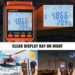 VEVOR Portable Anemometer Split Design, Temp Range 14℉-140℉, LED Screen Digital Air Speed & Temperature Meter, Wind Chill & Velocity Measurement, Ideal for Sailing, Surfing, Flying, HVAC