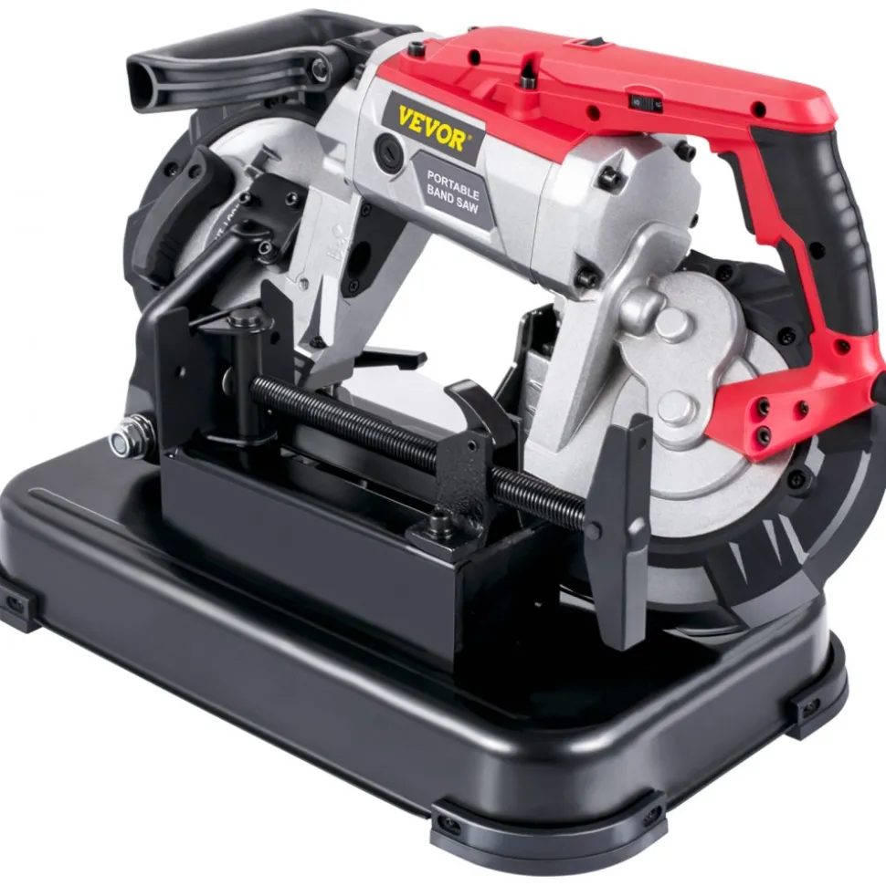 VEVOR Portable Band Saw, 110V 10-Amp Corded Tool with Removable Steel Base, 5-Inch Capacity, 6-Level Variable Speed, 0 to 45 Degree Angle, Deep-Cut Band Saw for Steel, Aluminum, Iron, Wood and PVC