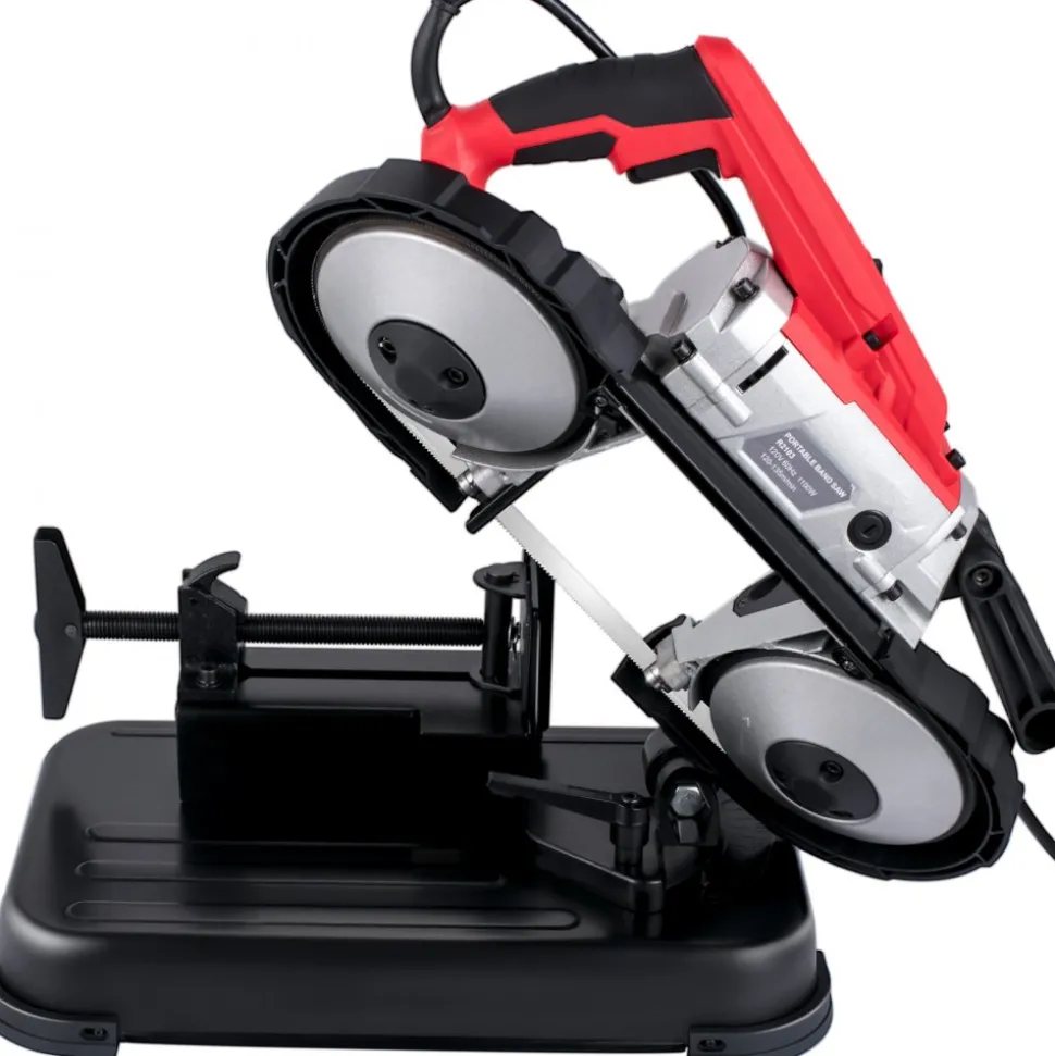 VEVOR Portable Band Saw, 110V 10-Amp Corded Tool with Removable Steel Base, 5-Inch Capacity, 6-Level Variable Speed, 0 to 45 Degree Angle, Deep-Cut Band Saw for Steel, Aluminum, Iron, Wood and PVC