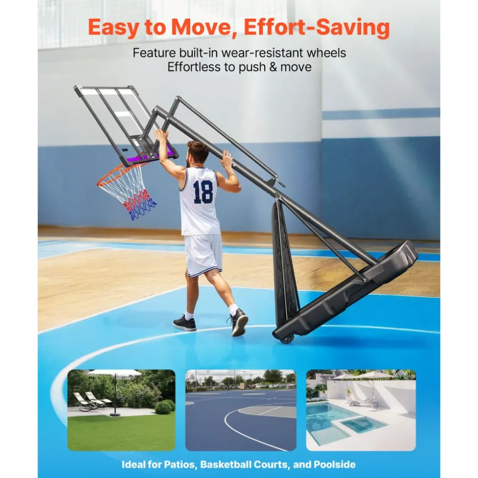 VEVOR Portable Basketball Stand, 10 ft Height Adjustment Basketball Hoop & Goal, Basketballs Hoop Outdoor with 48 inch PC Backboard for Kids, Adults in Schools, Parks, Indoor & Outdoor Use