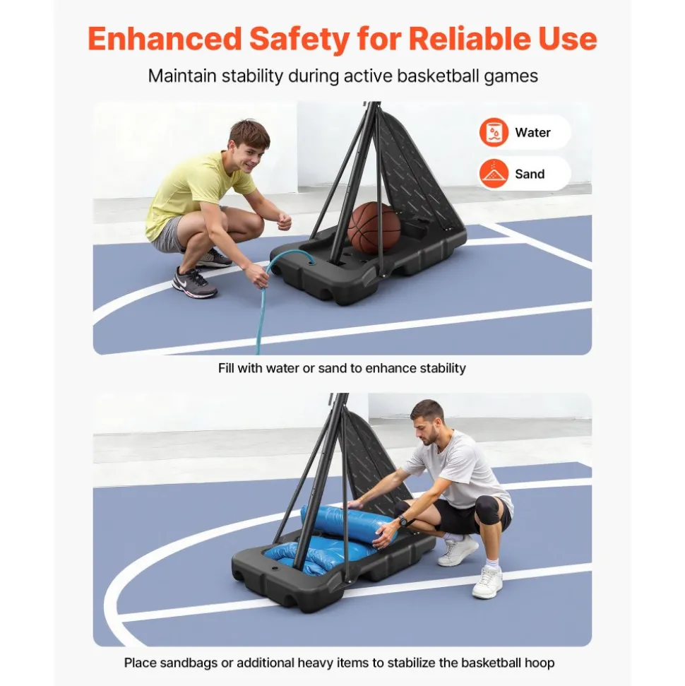 VEVOR Portable Basketball Stand, 10 ft Height Adjustment Basketball Hoop & Goal, Basketballs Hoop Outdoor with 48 inch PC Backboard for Kids, Adults in Schools, Parks, Indoor & Outdoor Use