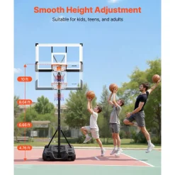 VEVOR Portable Basketball Stand, 10 ft Height Adjustment Basketball Hoop & Goal, Portable Basketballs Hoop with 54 inch PC Backboard & Wheels for Kids, Teens, Adults in Driveways, Pools, Schools
