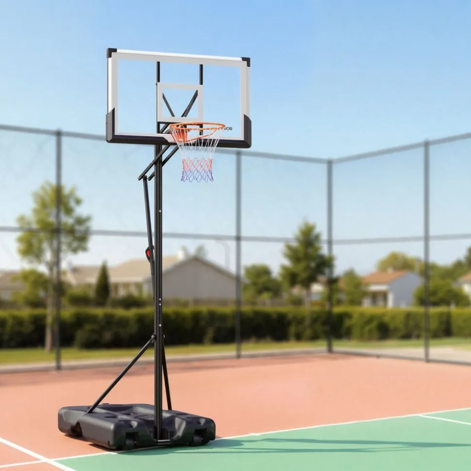 VEVOR Portable Basketball Stand, 10 ft Height Adjustment Basketball Hoop & Goal, Portable Basketballs Hoop with 54 inch PC Backboard & Wheels for Kids, Teens, Adults in Driveways, Pools, Schools