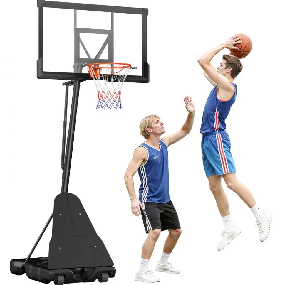 VEVOR Portable Basketball Stand, 8.04 to 10 ft Height Adjustment Basketball Hoop & Goal, Basketballs Hoop Outdoor with 44 inch PC Backboard for Kids, Adults in Schools, Parks, Indoor & Outdoor Use