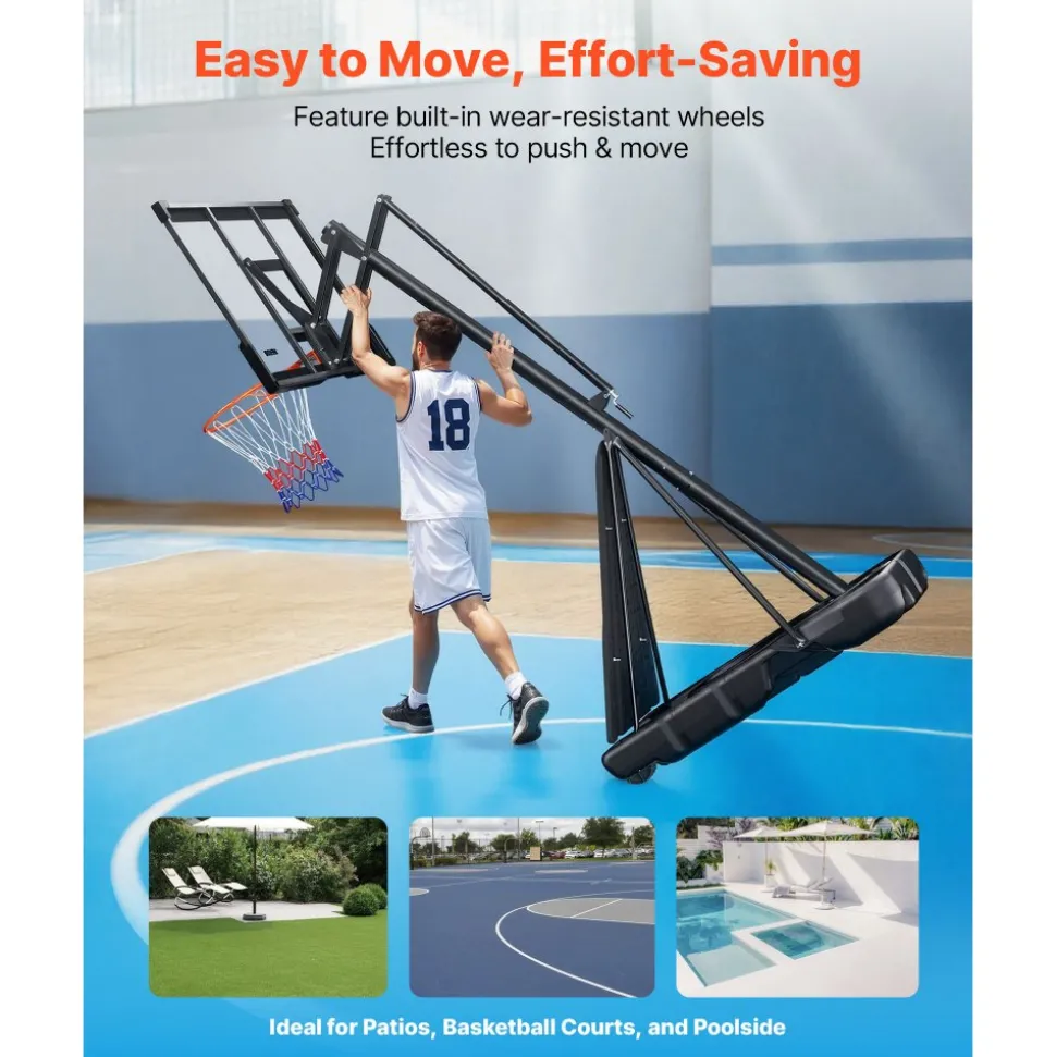 VEVOR Portable Basketball Stand, 8.04 to 10 ft Height Adjustment Basketball Hoop & Goal, Basketballs Hoop Outdoor with 44 inch PC Backboard for Kids, Adults in Schools, Parks, Indoor & Outdoor Use