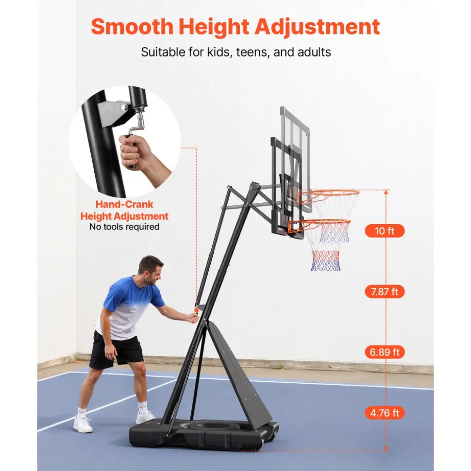 VEVOR Portable Basketball Stand, 8.04 to 10 ft Height Adjustment Basketball Hoop & Goal, Basketballs Hoop Outdoor with 44 inch PC Backboard for Kids, Adults in Schools, Parks, Indoor & Outdoor Use
