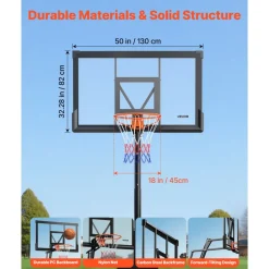 VEVOR Portable Basketball Stand, 8.04 to 10 ft Height Adjustment Basketball Hoop & Goal, Basketballs Hoop Outdoor with 44 inch PC Backboard for Kids, Adults in Schools, Parks, Indoor & Outdoor Use