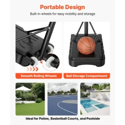 VEVOR Portable Basketball Stand, 5.2 to 6.9 ft Height Adjustment Basketball Hoop & Goal, Kids Adjustable Basketballs Hoop with Nylon Net & Rolling Wheels, Portable Backboard Set for Patios, Poolside