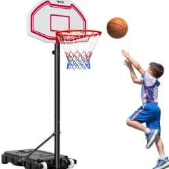 VEVOR Portable Basketball Stand, 5.2 to 6.9 ft Height Adjustment Basketball Hoop & Goal, Kids Adjustable Basketballs Hoop with Nylon Net & Rolling Wheels, Portable Backboard Set for Patios, Poolside