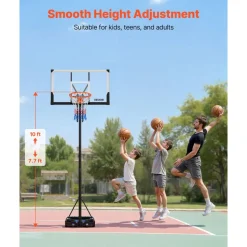 VEVOR Portable Basketball Stand, 7.7 to 10 ft Height Adjustment Basketball Hoop & Goal, Portable Basketballs Hoop with 48 inch PC Backboard & Wheels for Kids, Teens, Adults in Driveways, Pools