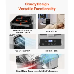 VEVOR Portable Camping Air Conditioner 3050 BTU, Tent AC Unit with Hose, Remote & Touch Control, 61–90°F Adjustable, 150 m³/h High Airflow, Low Noise, Ideal for Tent. RV, Outdoor Cooling, Dark Grey