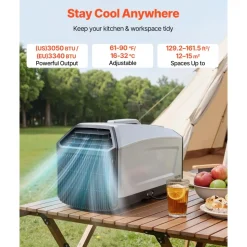 VEVOR Portable Camping Air Conditioner 3050 BTU, Tent AC Unit with Hose, Remote & Touch Control, 61–90°F Adjustable, 150 m³/h High Airflow, Low Noise, Ideal for Tent. RV, Outdoor Cooling, Dark Grey