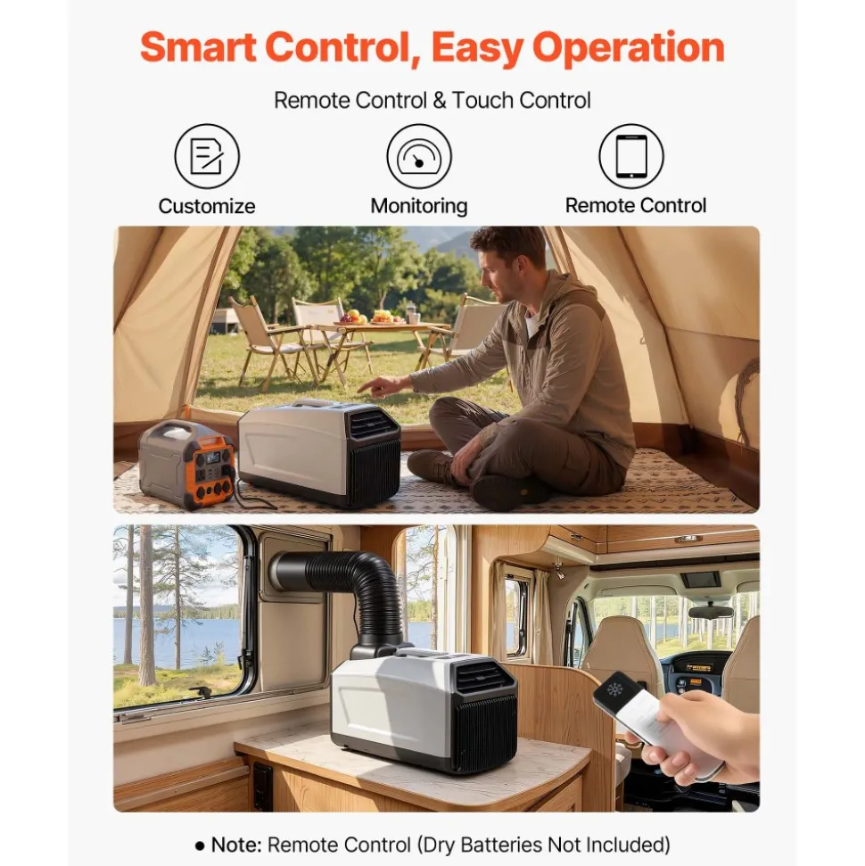 VEVOR Portable Camping Air Conditioner 3050 BTU, Tent AC Unit with Hose, Remote & Touch Control, 61–90°F Adjustable, 150 m³/h High Airflow, Low Noise, Ideal for Tent. RV, Outdoor Cooling, Dark Grey