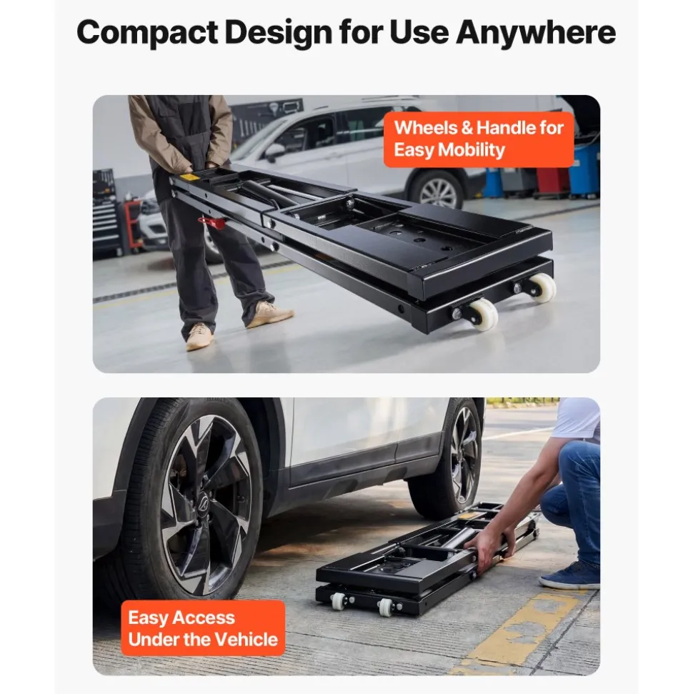 VEVOR Portable Car Lift, 9000 lbs Capacity, Heavy Duty Steel Truck Lift with 28" Max Height, 120V Power Unit, Wheels, 4 Rubber Pads & 4 Lifting Columns for Cars, SUVs, Trucks, Home Garage or Shop Use