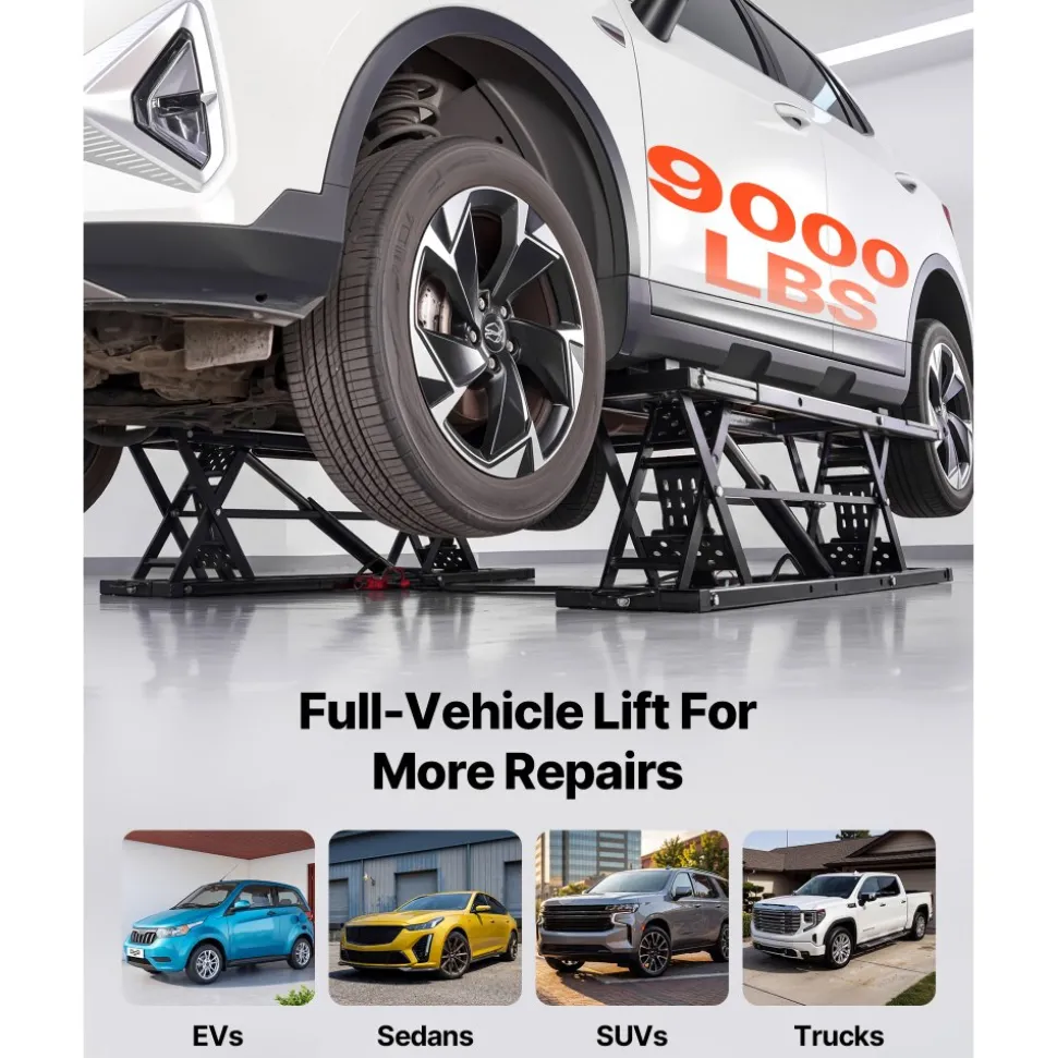 VEVOR Portable Car Lift, 9000 lbs Capacity, Heavy Duty Steel Truck Lift with 28" Max Height, 120V Power Unit, Wheels, 4 Rubber Pads & 4 Lifting Columns for Cars, SUVs, Trucks, Home Garage or Shop Use