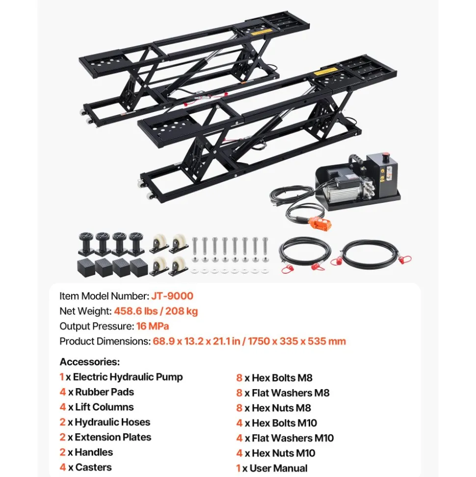 VEVOR Portable Car Lift, 9000 lbs Capacity, Heavy Duty Steel Truck Lift with 28" Max Height, 120V Power Unit, Wheels, 4 Rubber Pads & 4 Lifting Columns for Cars, SUVs, Trucks, Home Garage or Shop Use