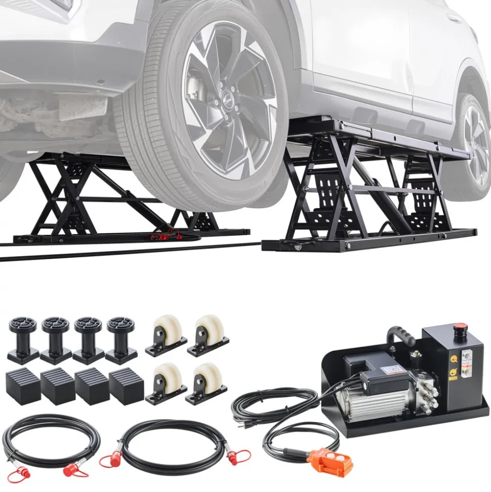 VEVOR Portable Car Lift, 9000 lbs Capacity, Heavy Duty Steel Truck Lift with 28" Max Height, 120V Power Unit, Wheels, 4 Rubber Pads & 4 Lifting Columns for Cars, SUVs, Trucks, Home Garage or Shop Use