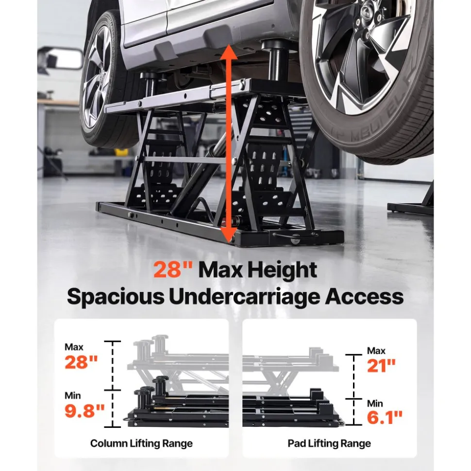VEVOR Portable Car Lift, 9000 lbs Capacity, Heavy Duty Steel Truck Lift with 28" Max Height, 120V Power Unit, Wheels, 4 Rubber Pads & 4 Lifting Columns for Cars, SUVs, Trucks, Home Garage or Shop Use