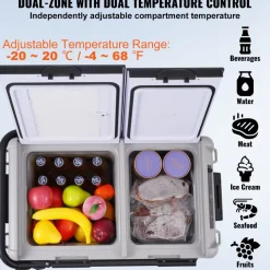 VEVOR Portable Car Refrigerator, 12 Volt Car Refrigerator Fridge, 50 L / 52.8 QT Dual Zone Portable Freezer, -4℉-68℉ Adjustable Temperature, Compressor Cooler for Home, Outdoor, Camping, RV, Car