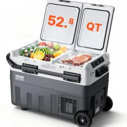 VEVOR Portable Car Refrigerator, 12 Volt Car Refrigerator Fridge, 50 L / 52.8 QT Dual Zone Portable Freezer, -4℉-68℉ Adjustable Temperature, Compressor Cooler for Home, Outdoor, Camping, RV, Car