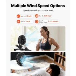 VEVOR Portable Clip Fan, Rechargeable Clip On Fan, USB Port with 3 Speeds & Circulation Mode, Strong Airflow Sturdy Clamp, Long Runtime for Desk, Golf Cart, Outdoor Camping Treadmill, Office, White