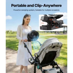 VEVOR Portable Clip Fan, Rechargeable Clip On Fan, USB Port with 3 Speeds & Circulation Mode, Strong Airflow Sturdy Clamp, Long Runtime for Desk, Golf Cart, Outdoor Camping Treadmill, Office, White