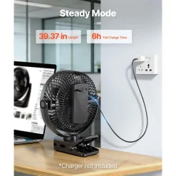 VEVOR Portable Clip Fan, Rechargeable Clip On Fan, USB Port with 3 Speeds & Circulation Mode, Strong Airflow Sturdy Clamp, Long Runtime for Desk, Golf Cart, Outdoor Camping Treadmill, Office, White