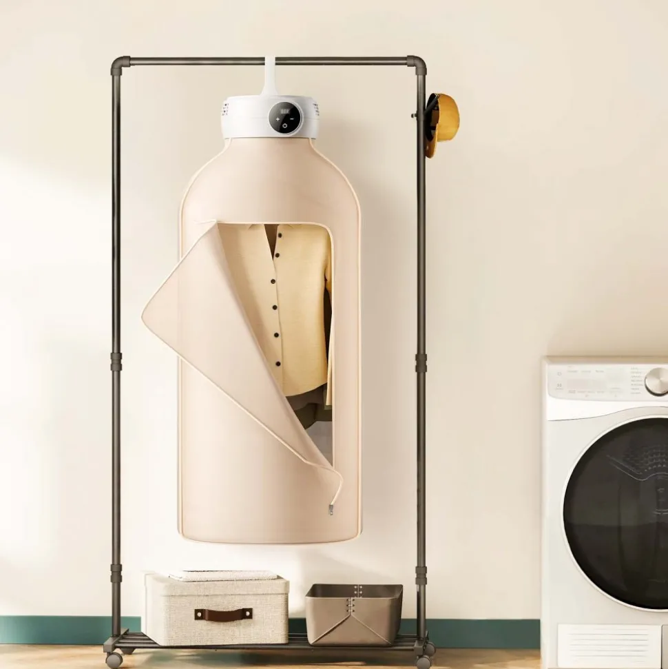 VEVOR Portable Clothes Dryer, Clothes Dryer with Dryer Bag, PTC Heating & LED Display, Foldable Mini Dryer with 5-H Timer for Apartments, Dorms, RVs, or Hotels, 600W, Beige