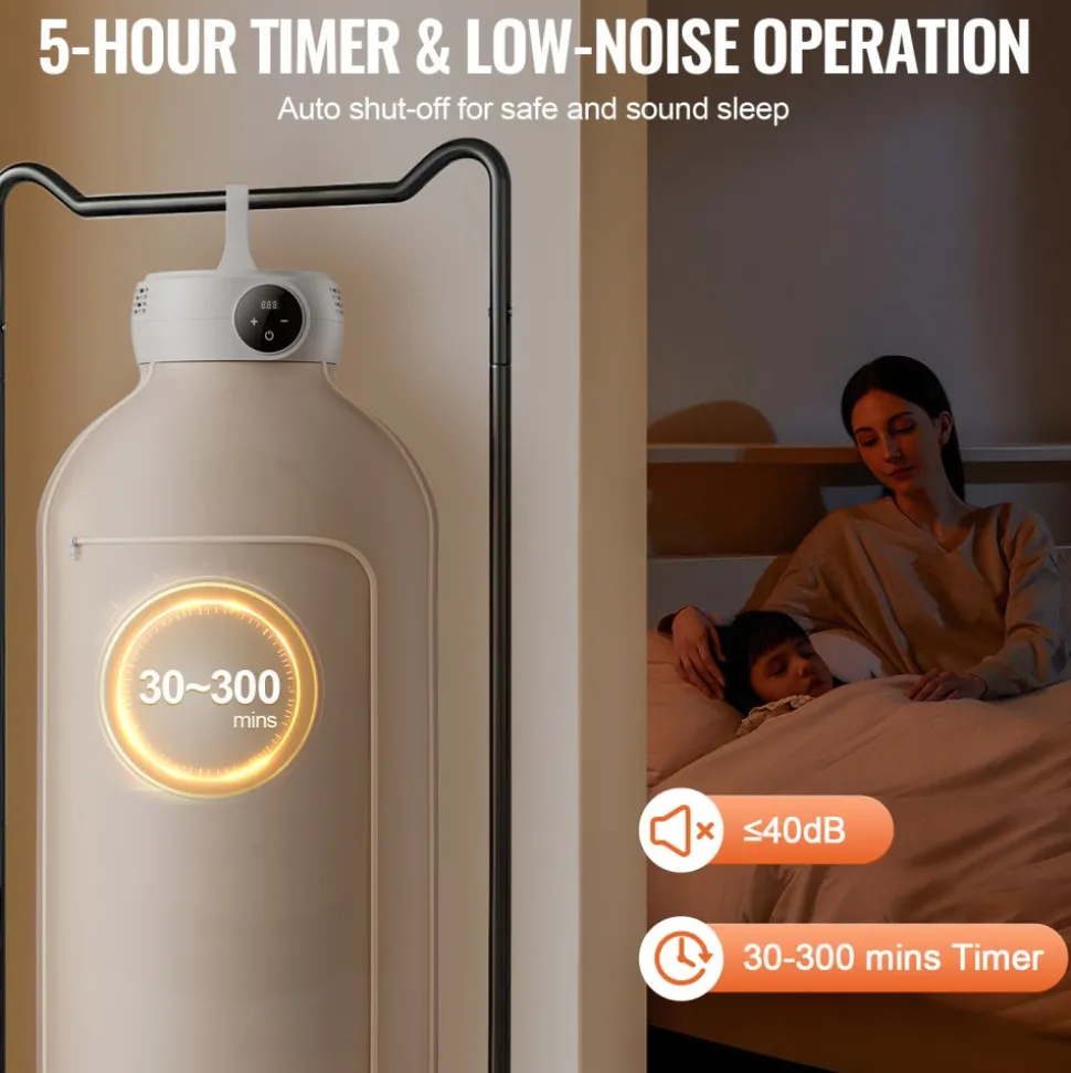 VEVOR Portable Clothes Dryer, Clothes Dryer with Dryer Bag, PTC Heating & LED Display, Foldable Mini Dryer with 5-H Timer for Apartments, Dorms, RVs, or Hotels, 600W, Beige