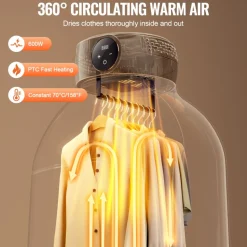 VEVOR Portable Clothes Dryer, Clothes Dryer with Dryer Bag, PTC Heating & LED Display, Foldable Mini Dryer with 5-H Timer for Apartments, Dorms, RVs, or Hotels, 600W, Beige