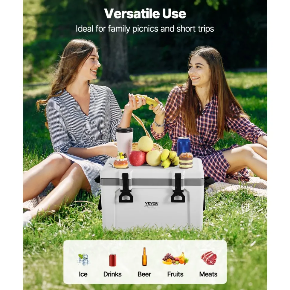 VEVOR Portable Cooler, 26 QT Hard Cooler with Ice Retention, Heavy-Duty Handles and Strap, Lightweight Rigid Material Insulated Portable Cooler, Suitable for Family Picnics and Short Trips