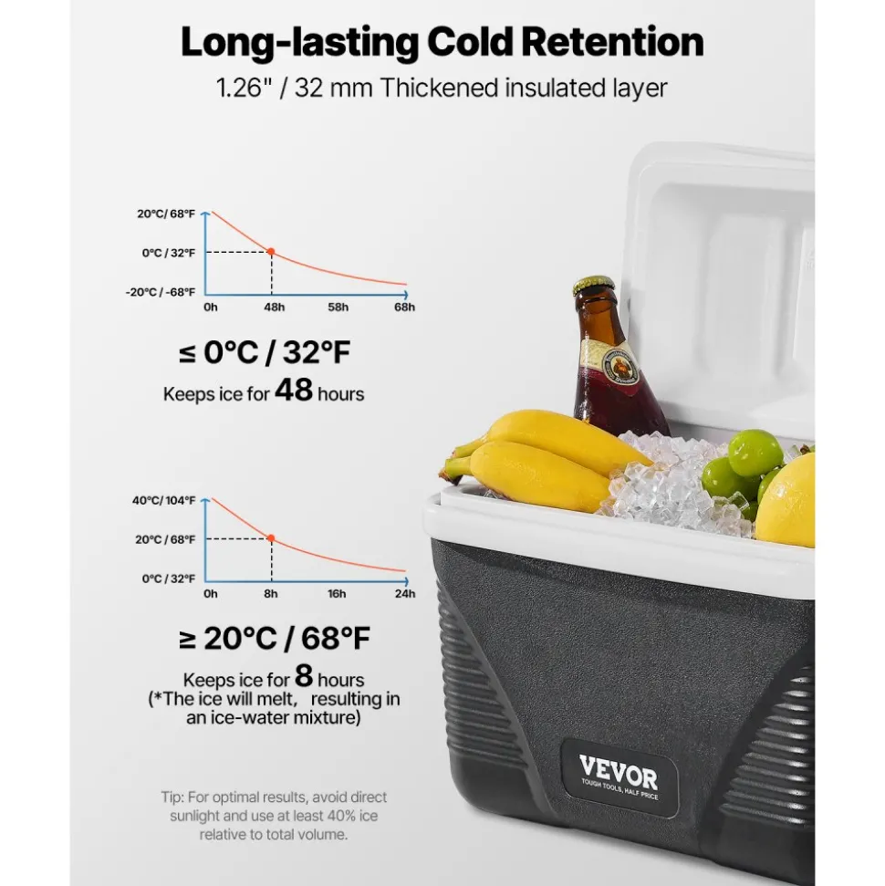 VEVOR Portable Cooler, 8.5 QT Hard Cooler with Ice Retention and Heavy-Duty Handles, Lightweight Rigid Material Insulated Portable Cooler, Suitable for Family Picnics and Short Trips