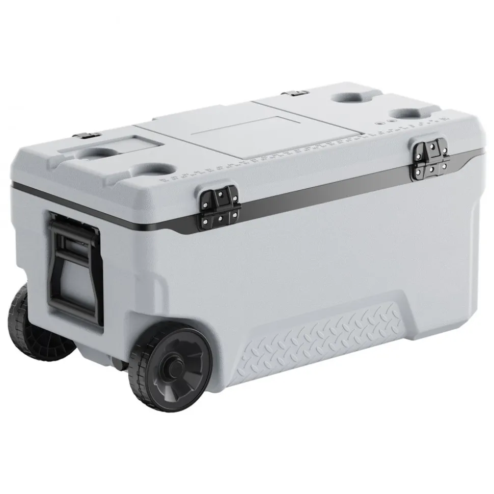 VEVOR Portable Cooler, 74 QT Wheeled Cooler with Ice Retention, Heavy-Duty Handles and Cup Holder, Lightweight Rigid Material Insulated Portable Cooler, Suitable for Family Picnics and Long Trips