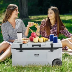 VEVOR Portable Cooler, 74 QT Wheeled Cooler with Ice Retention, Heavy-Duty Handles and Cup Holder, Lightweight Rigid Material Insulated Portable Cooler, Suitable for Family Picnics and Long Trips