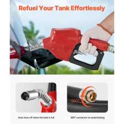 VEVOR Portable Diesel & Gasoline Tank, 58 Gallon, 10 GPM Flow Rate, Diesel Fuel Tank with 12V Electric Transfer Pump, 13.1ft Hose, Auto Fueling Nozzle, Transfer Tank for Easy Fuel Transportation, Red